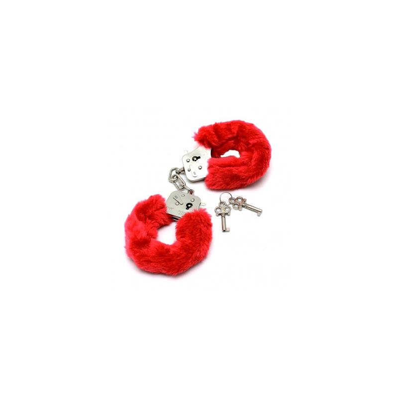 BONDAGE PLAY Police Cuffs with Soft Red Fur R8100