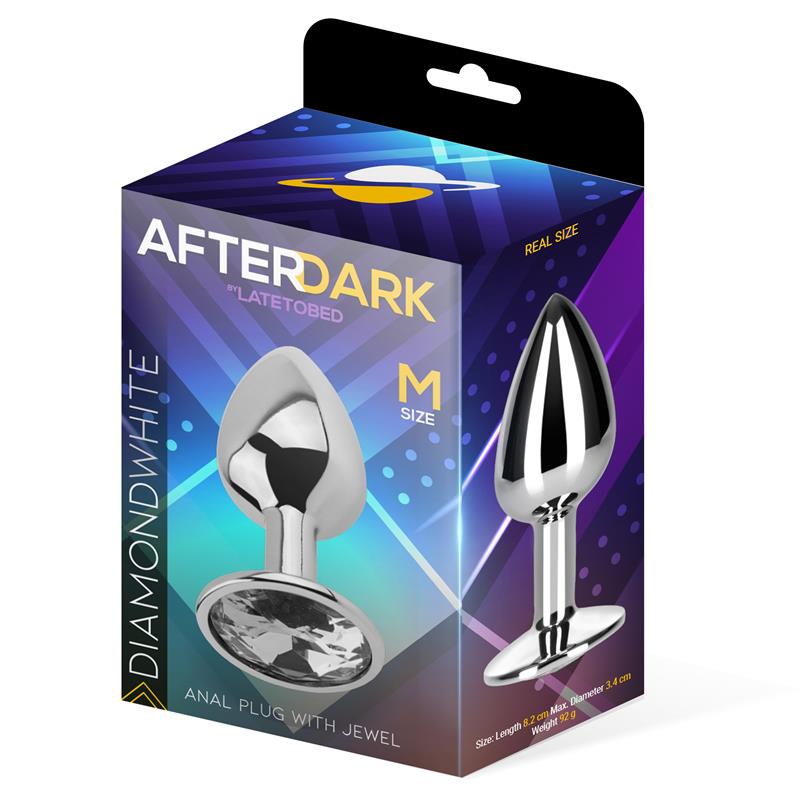 AFTERDARK BUTT PLUG WITH JEWEL DIAMOND WHITE SIZE M AD-287