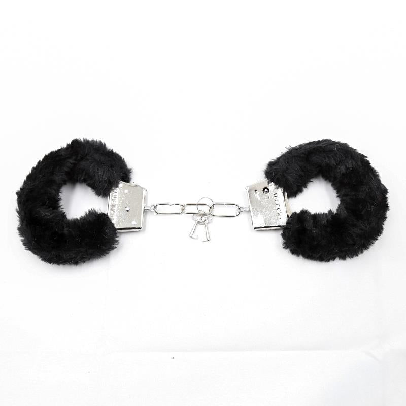 INTOYOU BDSM LINE FURRY METAL HANDCUFFS BLACK FI-458 / FL-460