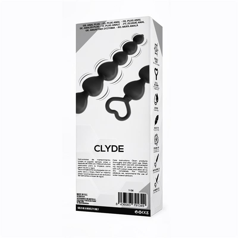 CLYDE BEADED BUTT PLUG WITH EASY PULL RING SILICONE BLACK T-134