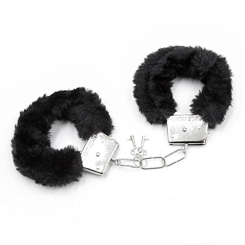 INTOYOU BDSM LINE FURRY METAL HANDCUFFS BLACK FI-458 / FL-460