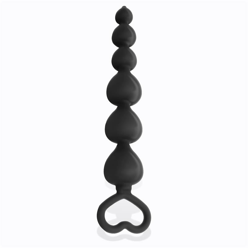 CLYDE BEADED BUTT PLUG WITH EASY PULL RING SILICONE BLACK T-134