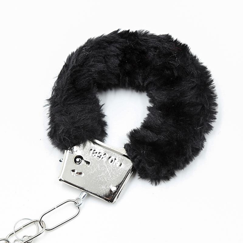 INTOYOU BDSM LINE FURRY METAL HANDCUFFS BLACK FI-458 / FL-460