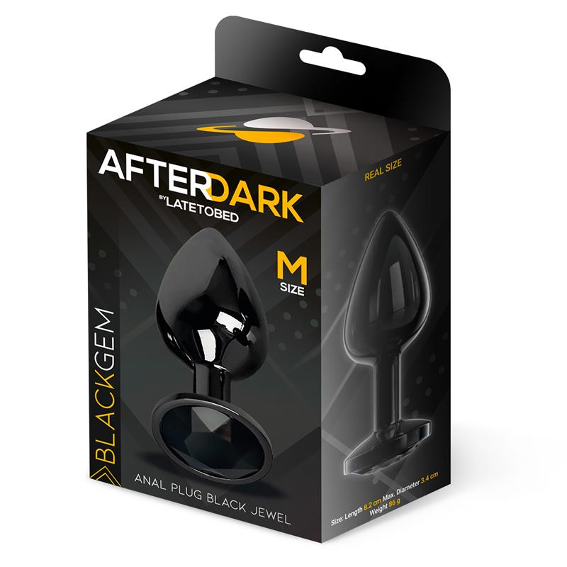 AFTERDARK BLACKGEM METALIC BUTT PLUG WITH JEWEL BLACK SIZE MAD-350