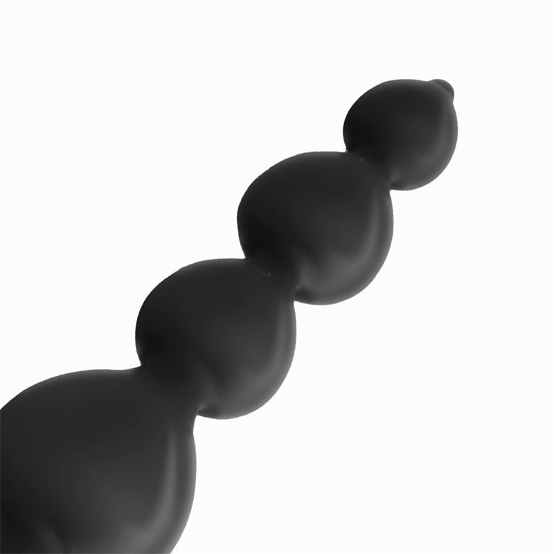 CLYDE BEADED BUTT PLUG WITH EASY PULL RING SILICONE BLACK T-134