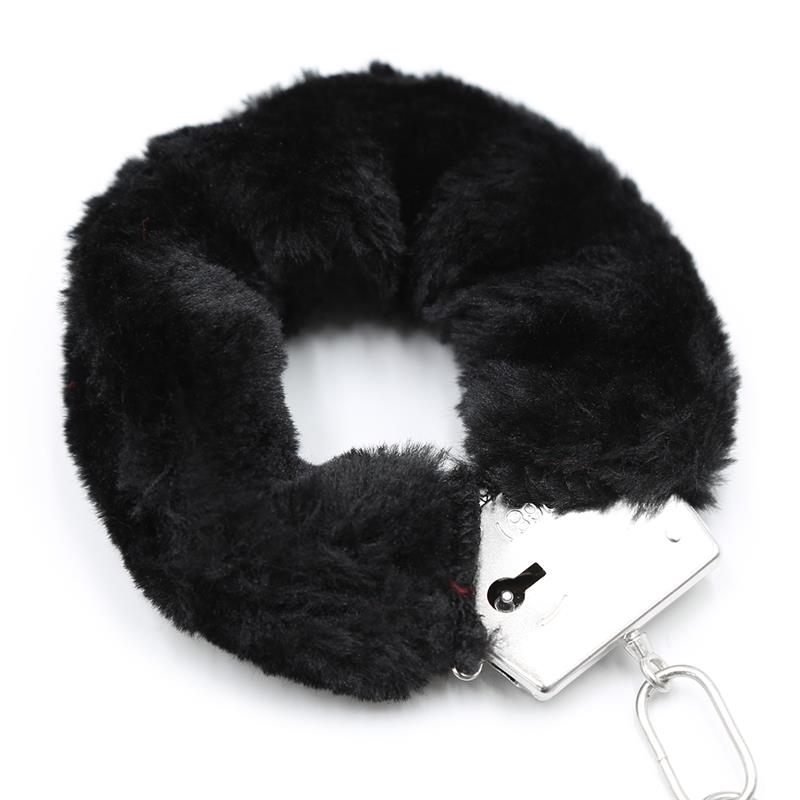 INTOYOU BDSM LINE FURRY METAL HANDCUFFS BLACK FI-458 / FL-460