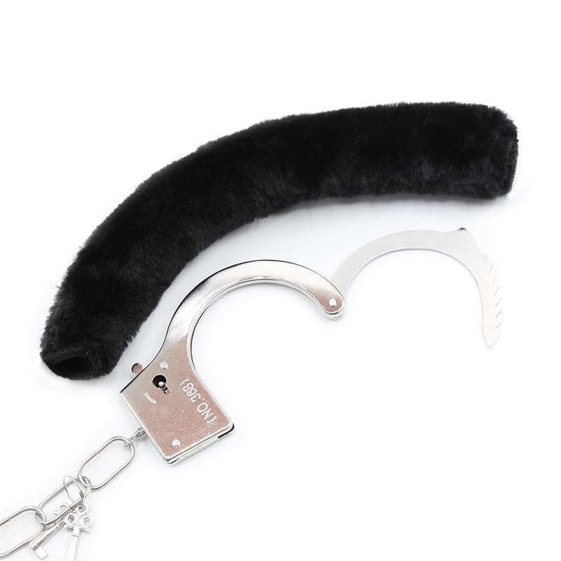 INTOYOU BDSM LINE FURRY METAL HANDCUFFS BLACK FI-458 / FL-460