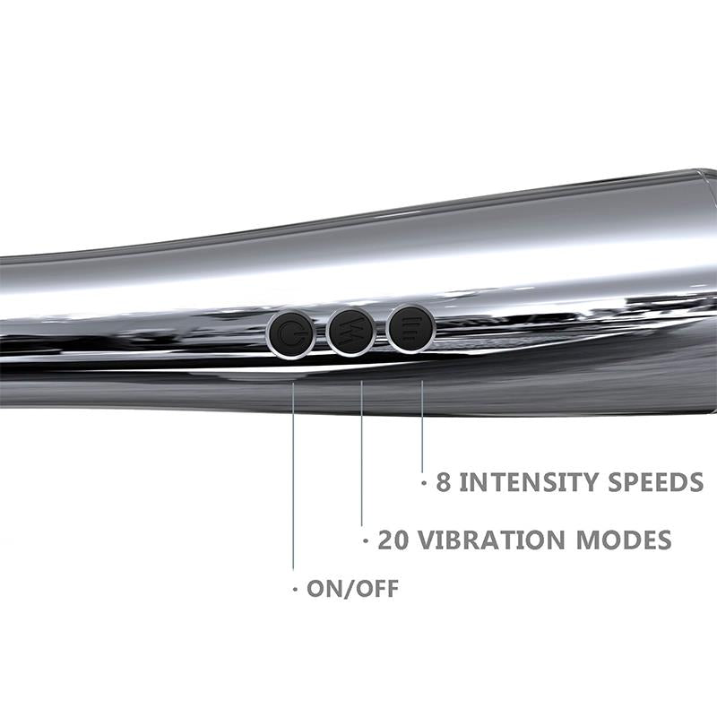ACTION SILVERY HIGH-TECH WAND SUPER POWERFUL WIRELESS USB CHROME SILICONE AC-173