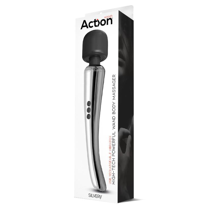 ACTION SILVERY HIGH-TECH WAND SUPER POWERFUL WIRELESS USB CHROME SILICONE AC-173
