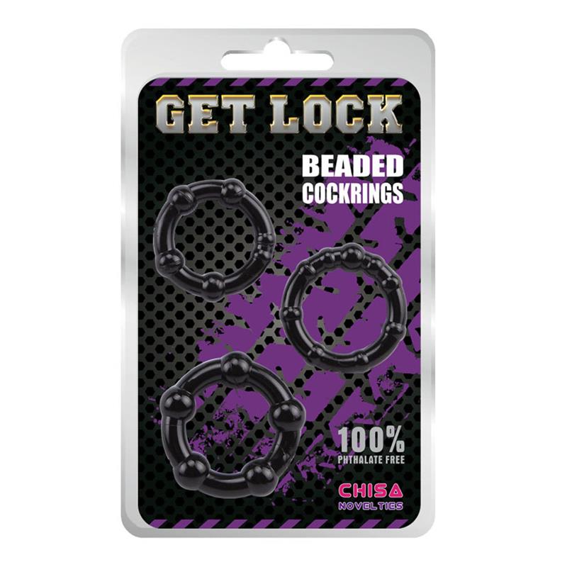 CHISA BEADED COCK RINGS-BLACK CN-330300015 CN-330300015