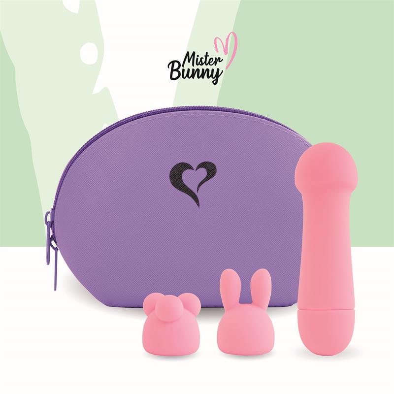 FEELZTOYS MISTER BUNNY MASSAGE VIBE WITH 2 SILICONE CAPS PINK
