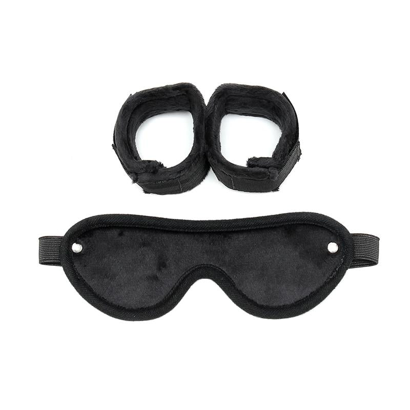 BONDAGE PLAY RIMBA BONDAGE PLAY HAND CUFFS WITH MASK ADJUSTABLE BLACK R7001