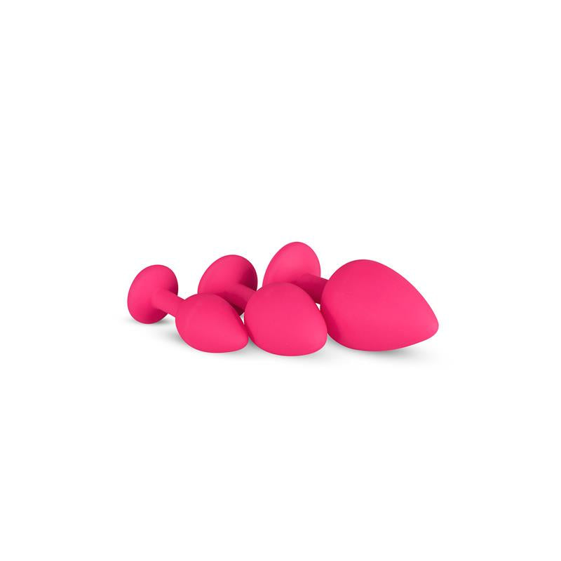 EASYTOYS 3 PIECES BUTT PLUG SET WITH CRYSTAL SILICONE PINK