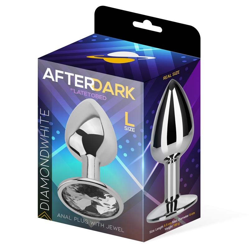 AFTERDARK BUTT PLUG WITH JEWEL WHITE DIAMOND WHITE SIZE L ALUMINIUM AD-286