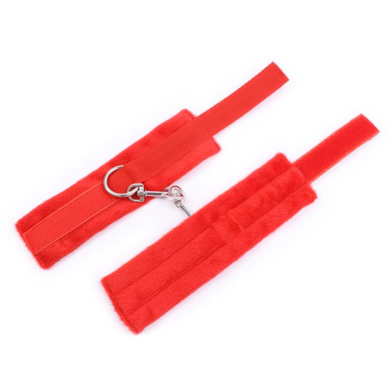 INTOYOU BDSM LINE HANDCUFFS WITH VELCRO WITH LONG FUR RED FI-462
