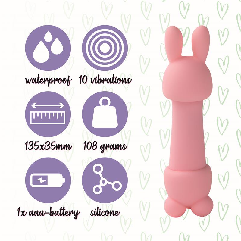 FEELZTOYS MISTER BUNNY MASSAGE VIBE WITH 2 SILICONE CAPS PINK