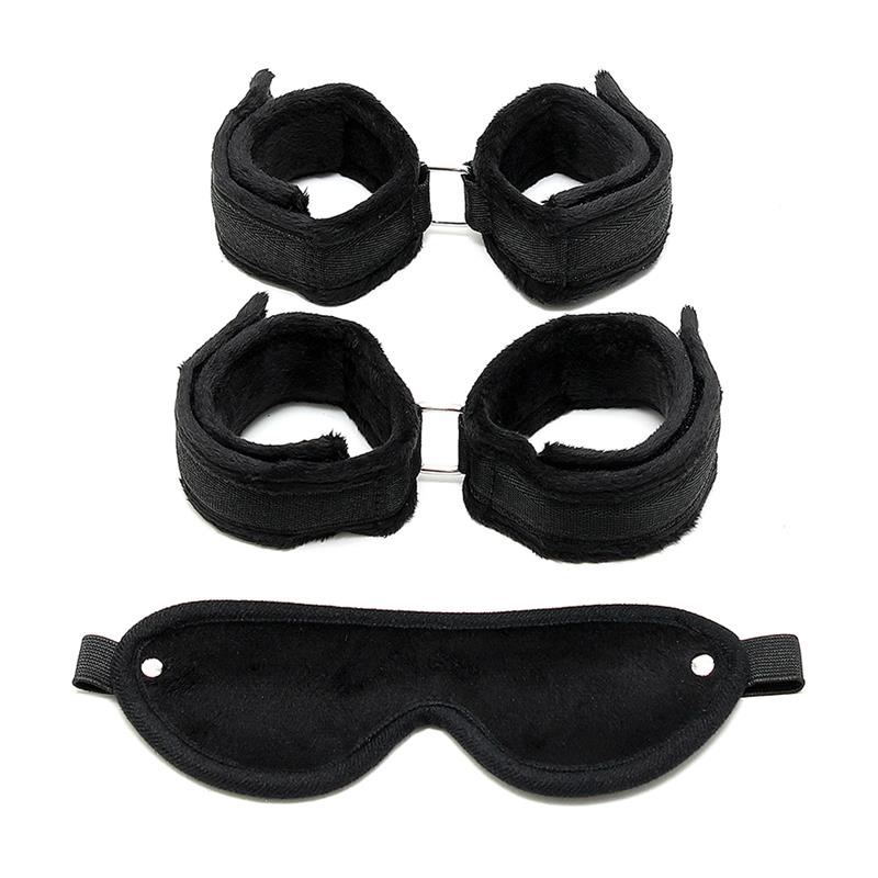 BONDAGE PLAY RIMBA BONDAGE PLAY HANDCUFFS, FOOT CUFFS AND MASK BLACK R7020
