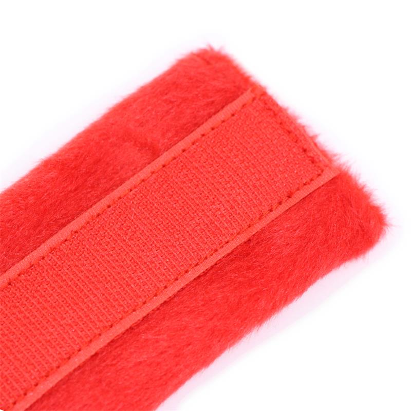 INTOYOU BDSM LINE HANDCUFFS WITH VELCRO WITH LONG FUR RED FI-462