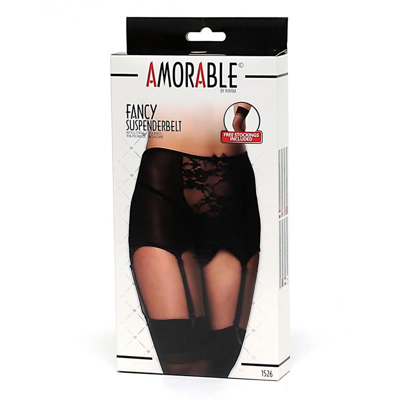 AMORABLE WIDE GARTER BELT WITH STOCKING BLACK 1526