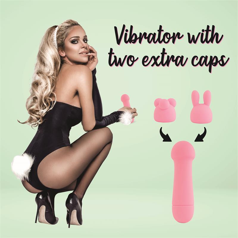 FEELZTOYS MISTER BUNNY MASSAGE VIBE WITH 2 SILICONE CAPS PINK