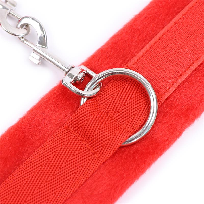INTOYOU BDSM LINE HANDCUFFS WITH VELCRO WITH LONG FUR RED FI-462