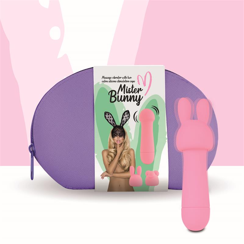 FEELZTOYS MISTER BUNNY MASSAGE VIBE WITH 2 SILICONE CAPS PINK