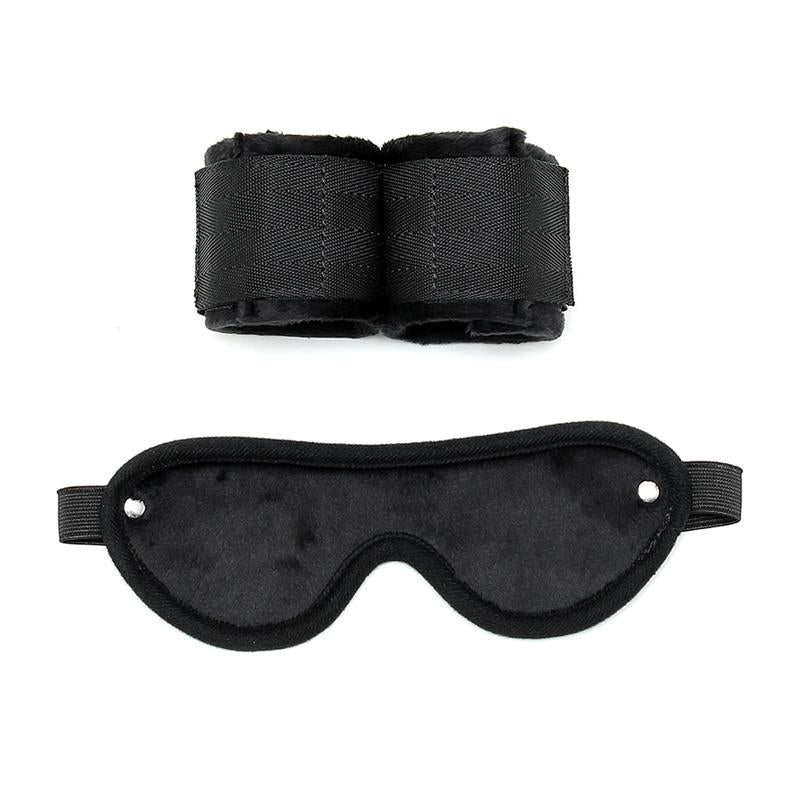 BONDAGE PLAY RIMBA BONDAGE PLAY HAND CUFFS WITH MASK ADJUSTABLE BLACK R7001