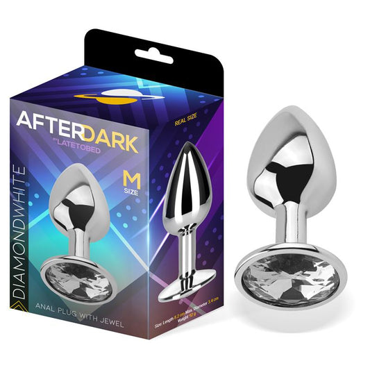 AFTERDARK BUTT PLUG WITH JEWEL DIAMOND WHITE SIZE M AD-287