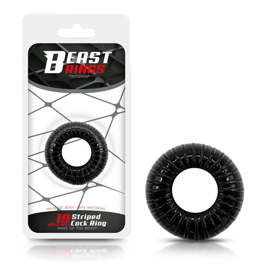 BEAST RINGS COCK RING SUPER FLEXIBLE AND RESISTANT STRIPED 1.9 CM BLACK BR-769