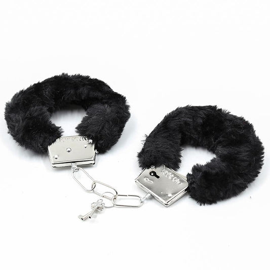 INTOYOU BDSM LINE FURRY METAL HANDCUFFS BLACK FI-458 / FL-460