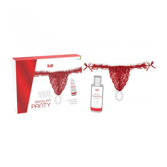 INTT RED AND BLACK BRAZILIAN PANTY AND STRAWBERRY SLIDE GEL 50 ML