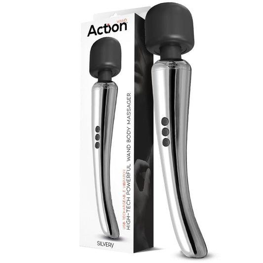 ACTION SILVERY HIGH-TECH WAND SUPER POWERFUL WIRELESS USB CHROME SILICONE AC-173