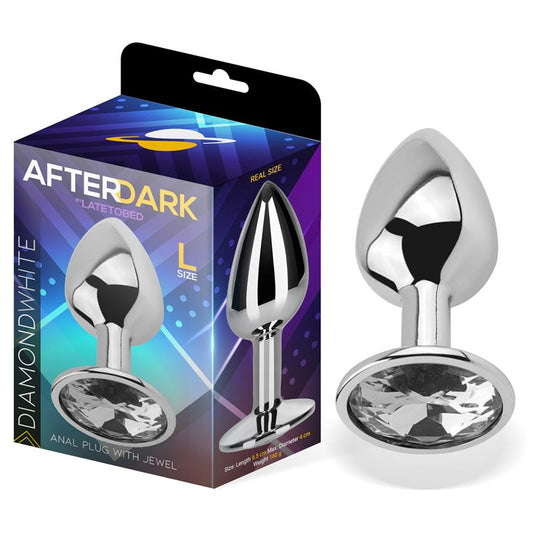 AFTERDARK BUTT PLUG WITH JEWEL WHITE DIAMOND WHITE SIZE L ALUMINIUM AD-286