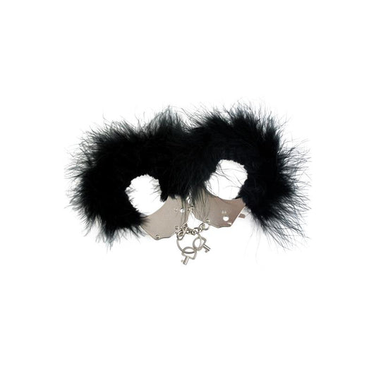 ADRIEN LASTIC CUFFS METAL AND FEATHERS BLACK AL-30329