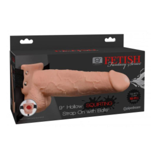 FETISH FANTASY SERIES ELASTIC STRAP-ON WITH 9" HOLLOW DILDO SQUIRTING FUNCTI PD-3398-21ON FLESH