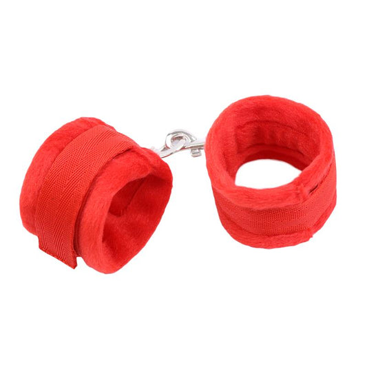 INTOYOU BDSM LINE HANDCUFFS WITH VELCRO WITH LONG FUR RED FI-462