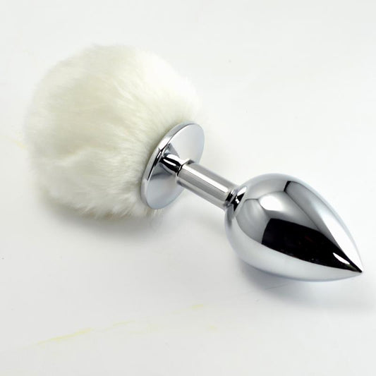 SILVER PLUG WITH POMPON WHITE
