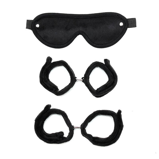 BONDAGE PLAY RIMBA BONDAGE PLAY HANDCUFFS, FOOT CUFFS AND MASK BLACK  R7020