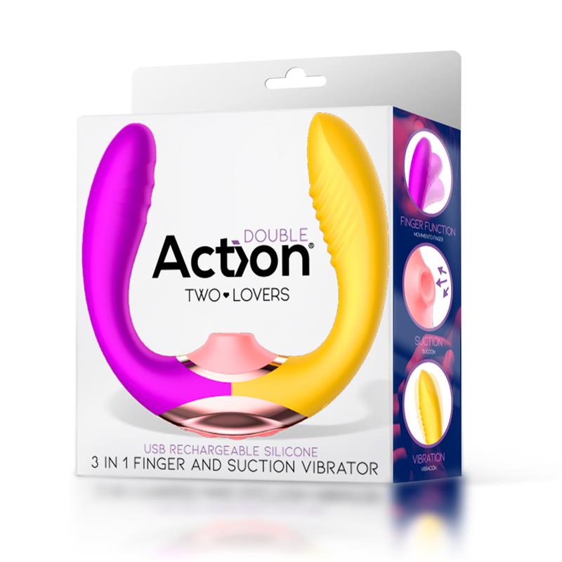 ACTION TWO LOVERS COUPLES VIBE 3 IN 1 WITH FINGER AND SUCTION TONGUE USB AC-799